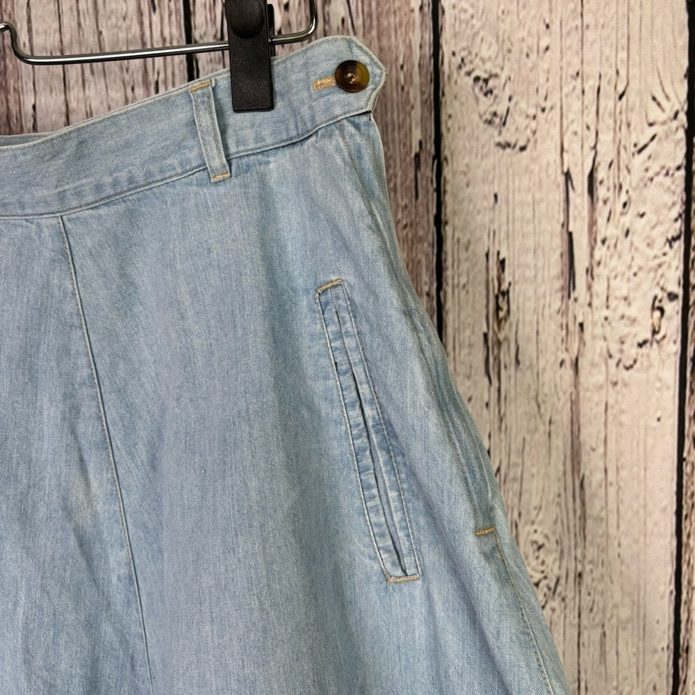 VINTAGE 1980s Calvin Klein Sport Denim Chambray Midi Skirt Flare A Line Size 10* - Picture 4 of 12